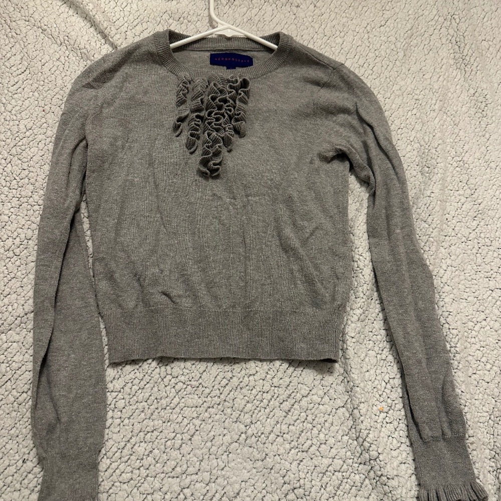 Aeropostale Gray SweaterShirt With Ruffles  (in the middle and at the ends )